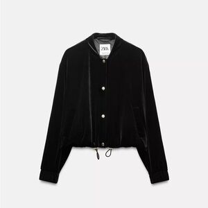 Zara Women's Black Velvet Bomber Jacket